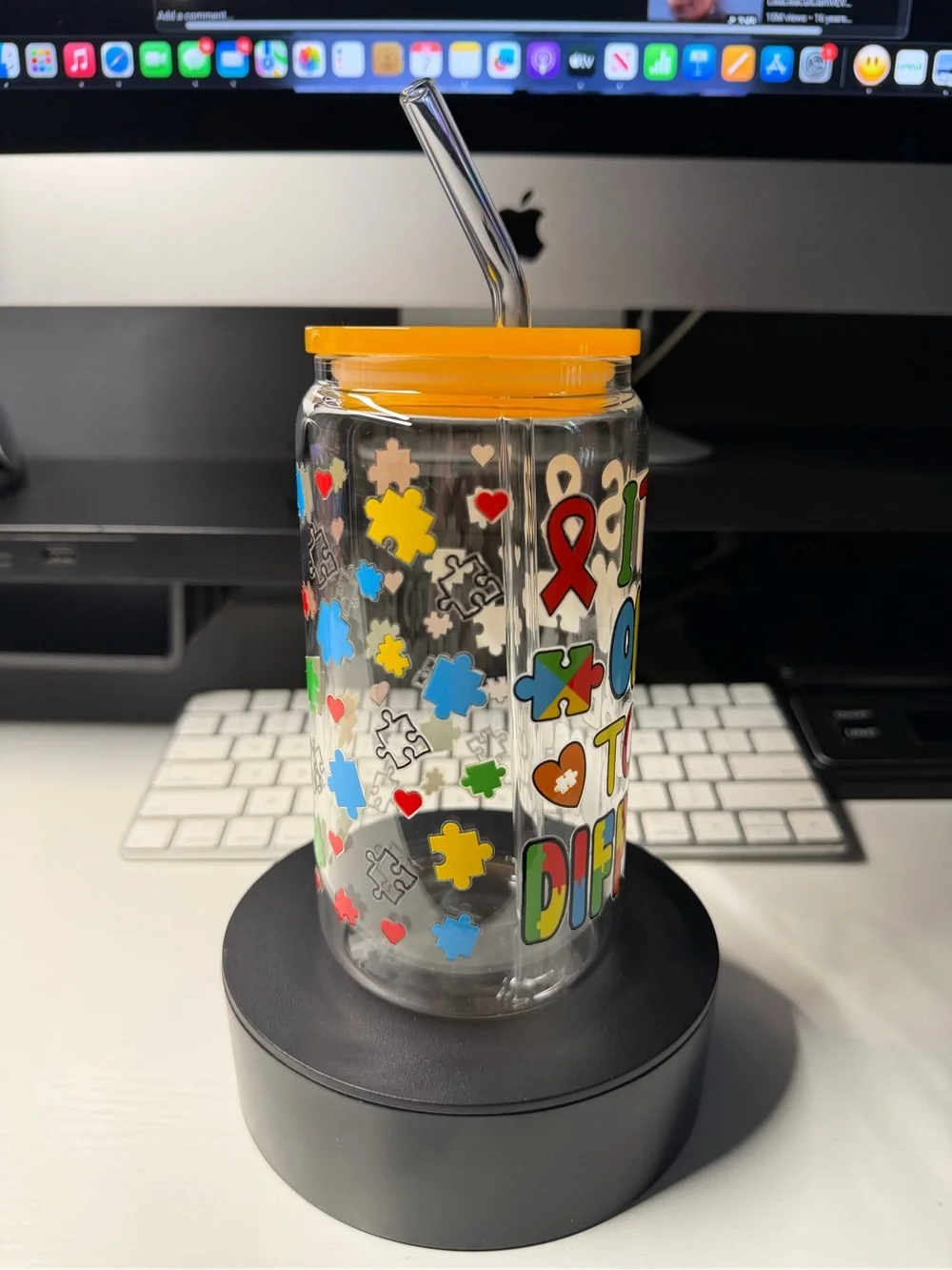 Bright Colorful 'It's Okay To Be Different' Glass Tumbler.